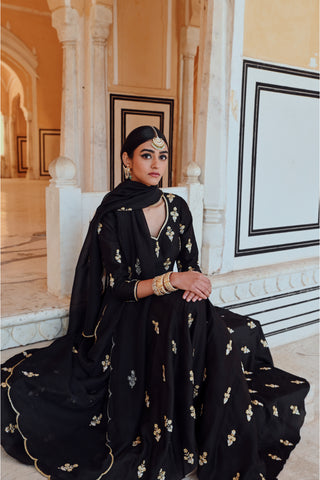 Black rahi anarkali with palazzo and dupatta