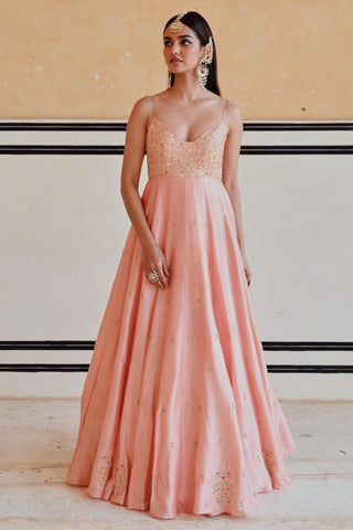 Peach rahi length anarkali with dupatta