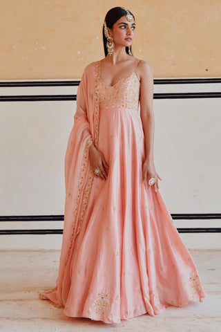 Peach rahi length anarkali with dupatta