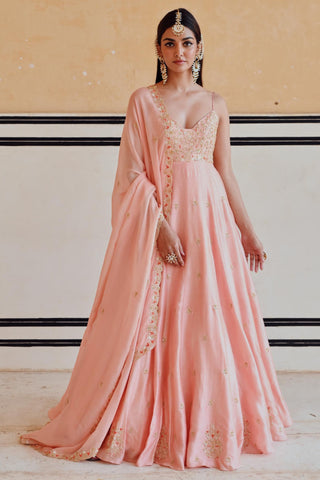 Peach rahi length anarkali with dupatta