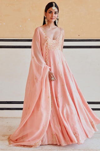 Peach rahi length anarkali with dupatta