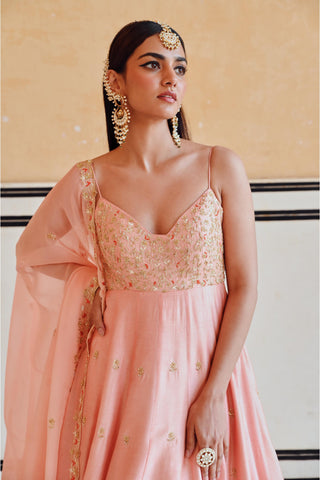 Peach rahi length anarkali with dupatta
