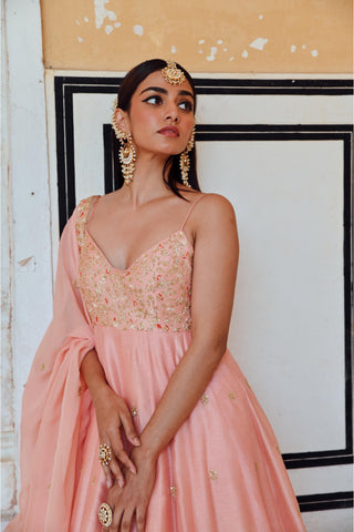 Peach rahi length anarkali with dupatta