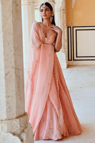 Peach rahi length anarkali with dupatta