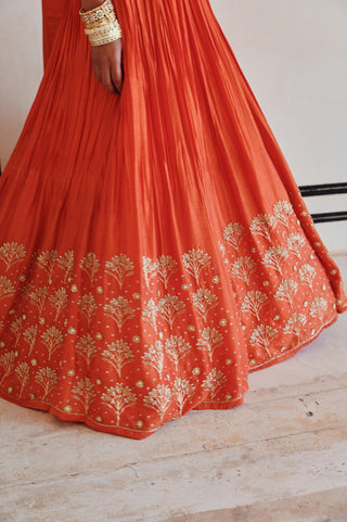 Orange rahi blouse with lehenga and dupatta