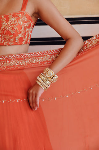Orange rahi blouse with lehenga and dupatta