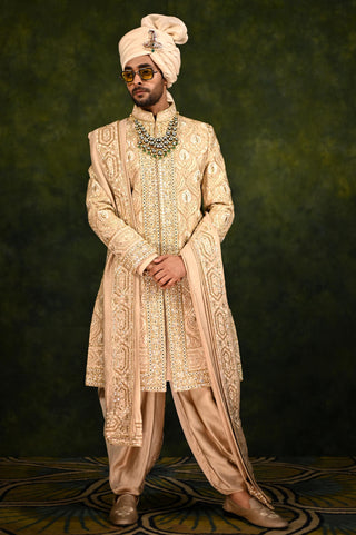 Gold Sherwani Set for Indian Wedding - Pale Embellished by Rachit Khanna