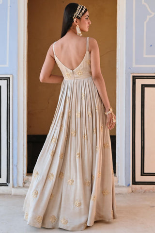 Gray rahi length anarkali with dupatta