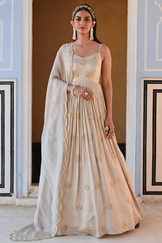 Gray rahi length anarkali with dupatta