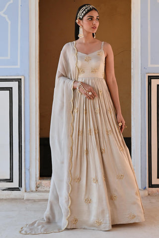 Gray rahi length anarkali with dupatta