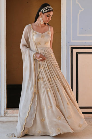 Gray rahi length anarkali with dupatta