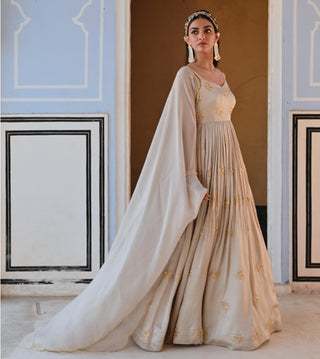 Gray rahi length anarkali with dupatta