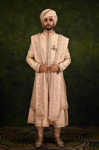 Sherwani Set for Indian Wedding - Beige Dabka Edit by Rachit Khanna