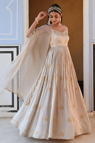 Gray rahi length anarkali with dupatta