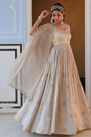 Gray rahi length anarkali with dupatta