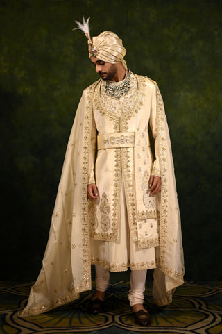 Sherwani Set for Indian Wedding - Gold Angrakha Couture by Rachit Khanna