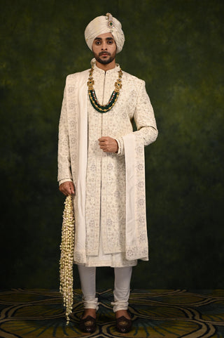 Sherwani Set for Indian Wedding - Ivory Pearl Edit by Rachit Khanna