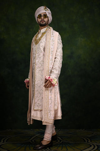 Sherwani Set for Indian Wedding - Pink Threadwork by Rachit Khanna