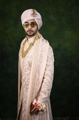 Sherwani Set for Indian Wedding - Pink Threadwork by Rachit Khanna