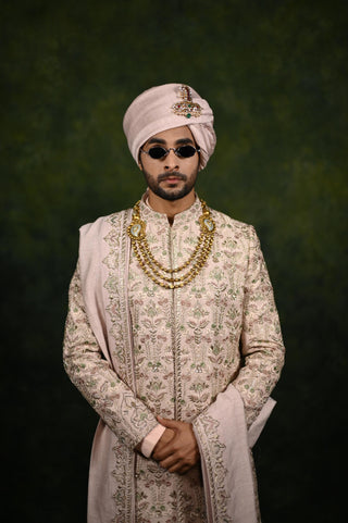 Sherwani Set for Indian Wedding - Pink Rose Dabka by Rachit Khanna