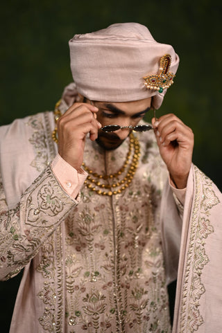 Sherwani Set for Indian Wedding - Pink Rose Dabka by Rachit Khanna