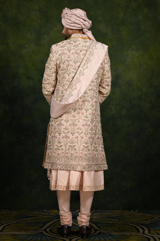 Sherwani Set for Indian Wedding - Pink Rose Dabka by Rachit Khanna