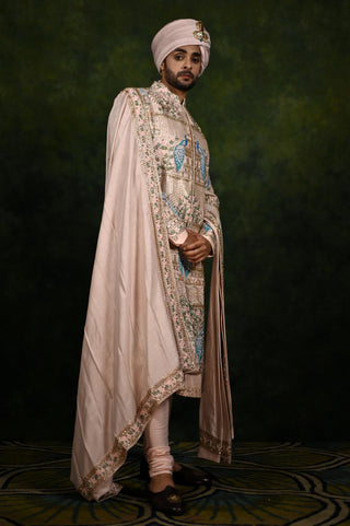 Sherwani Set for Indian Wedding - Pink Peacock Edit by Rachit Khanna