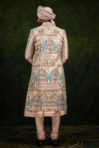 Sherwani Set for Indian Wedding - Pink Peacock Edit by Rachit Khanna