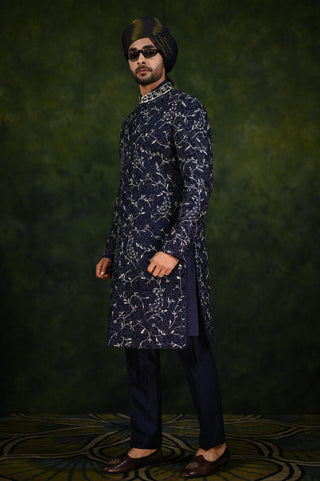 Sherwani Set for Indian Wedding - Navy Threadwork Edit by Rachit Khanna