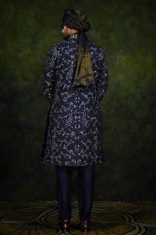 Sherwani Set for Indian Wedding - Navy Threadwork Edit by Rachit Khanna
