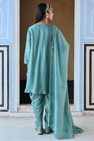 Blue rahi short kurta with dhoti and dupatta