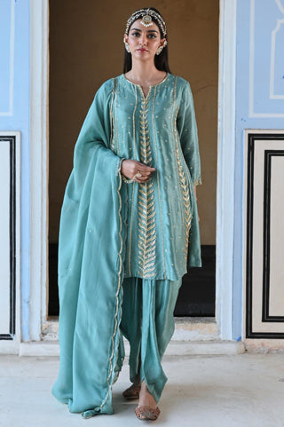 Blue rahi short kurta with dhoti and dupatta