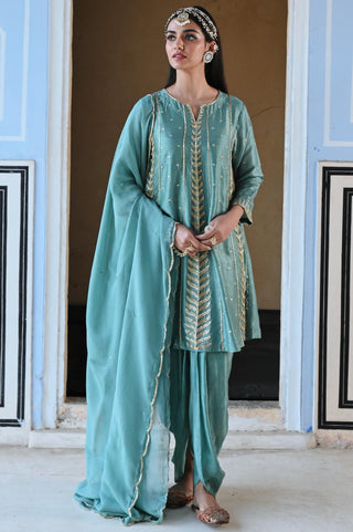 Blue rahi short kurta with dhoti and dupatta