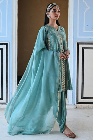 Blue rahi short kurta with dhoti and dupatta