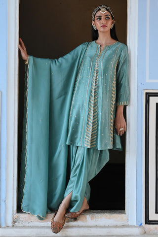 Blue rahi short kurta with dhoti and dupatta