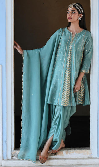 Blue rahi short kurta with dhoti and dupatta