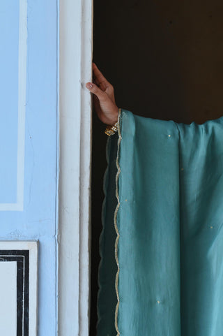 Blue rahi short kurta with dhoti and dupatta