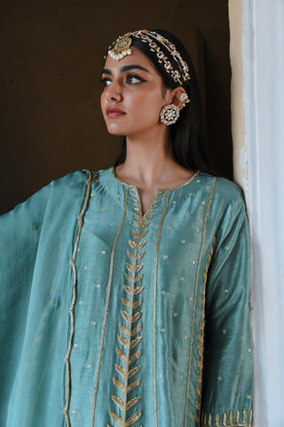 Blue rahi short kurta with dhoti and dupatta