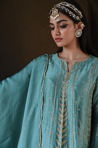 Blue rahi short kurta with dhoti and dupatta