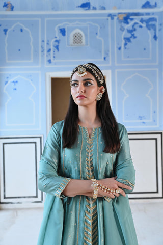 Blue rahi short kurta with dhoti and dupatta