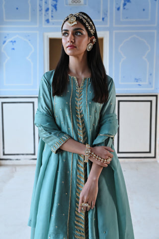Blue rahi short kurta with dhoti and dupatta