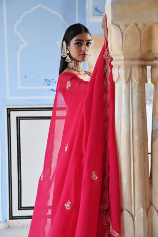 Red rahi short kurta with palazzo and dupatta