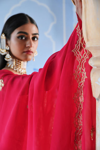 Red rahi short kurta with palazzo and dupatta