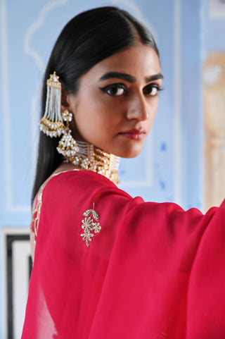 Red rahi short kurta with palazzo and dupatta