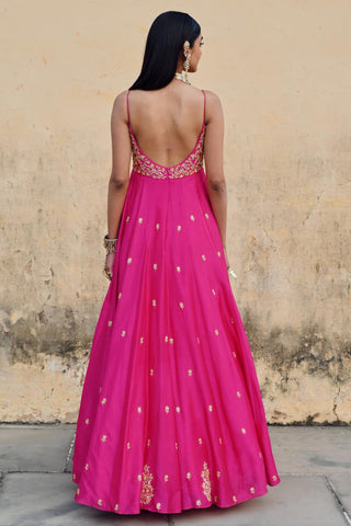 Hot pink rahi anarkali with dupatta
