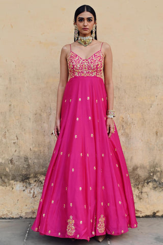 Hot pink rahi anarkali with dupatta
