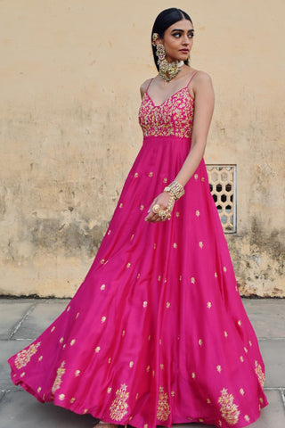 Hot pink rahi anarkali with dupatta