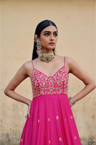 Hot pink rahi anarkali with dupatta