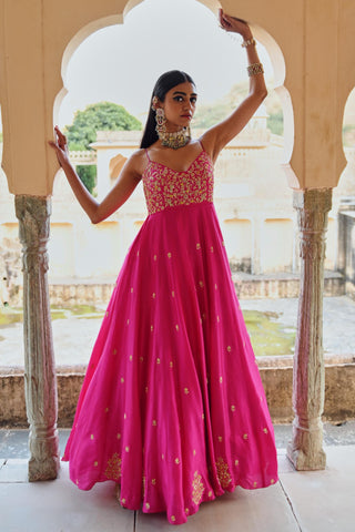 Hot pink rahi anarkali with dupatta