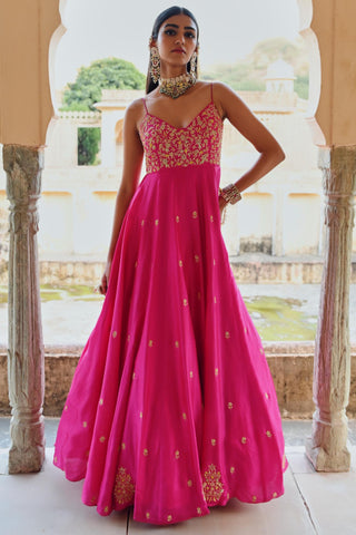 Hot pink rahi anarkali with dupatta